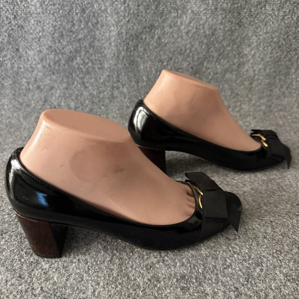 Kate Spade Mabel Black Patent Leather Bow Slip-On Block Heel Round Toe Pump 7B